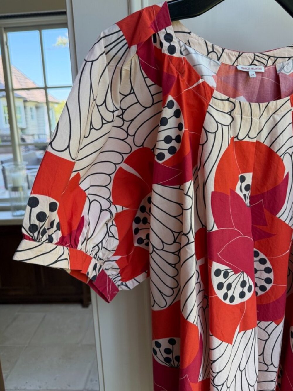 Frances Valentine- Puffy Sleeve, Poppy Print,  A-line Top with Pockets - Picture 2 of 9